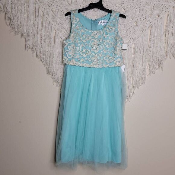 Emerald Gumdrops Floral Embroidered Metallic Tulle Popover Dress 7 - Picture 1 of 15